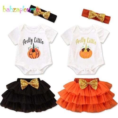 3PCS/Baby Halloween Outfits Newborn Clothing Set Cartoon Cute Girls Bodysuit+Bow Lace Skirt+Headband Little Girls Clothes BC1708
