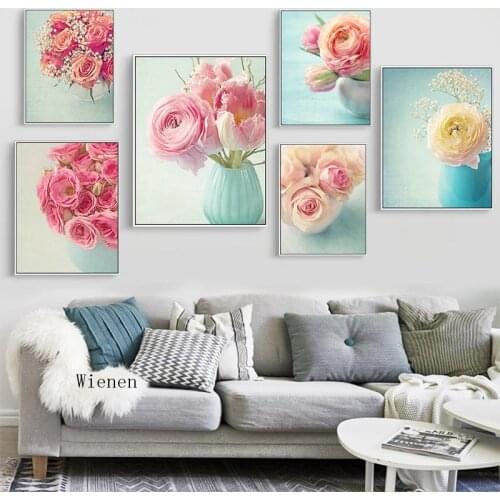 Pinky Rose Canvas Oil Painting Beautiful Flowers Art Poster Valentines Day Prints Lover Present Modern Home Wall Decoration
