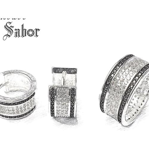 Creole Hinged Hoop Earrings & Rings Tibetan silver color Fashion Jewelry Sets For Women Gift party Girl thomas