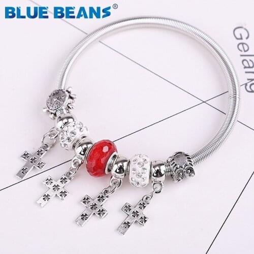 Cross Jesus religion boho Bracelets Crystal Bangles fashion Women DIY Beads jewellery pulseras mujer With bohemian Jewelry Gift