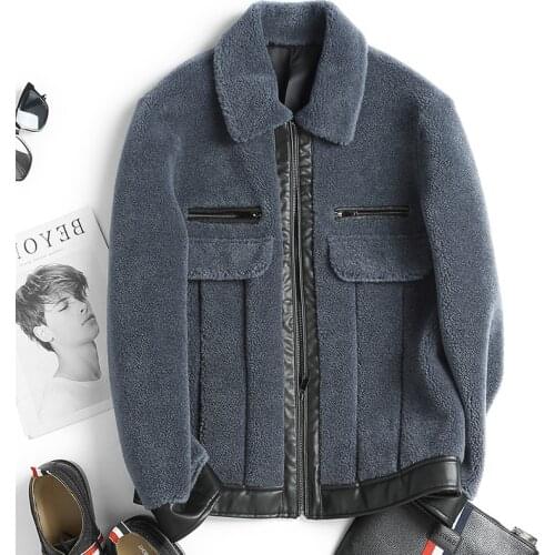 Autumn Winter Fur Leather Jacket Outdoors Camping Trekking Travel Cycling Sports Lapel Mens Sheepskin Short Lamb Fleece Coat
