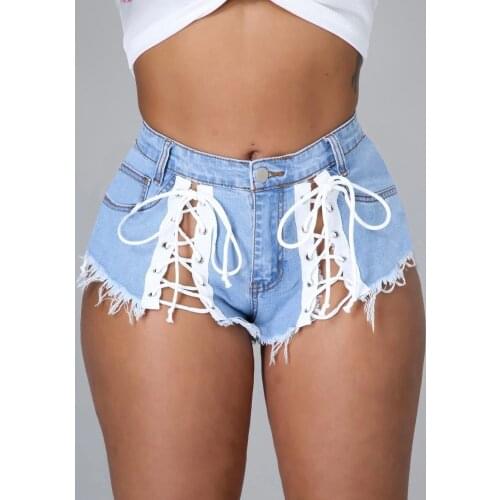 Summer Sexy Women Lace Up Bandage Micro Tassel Denim Shorts Party Club Streetwear Pants