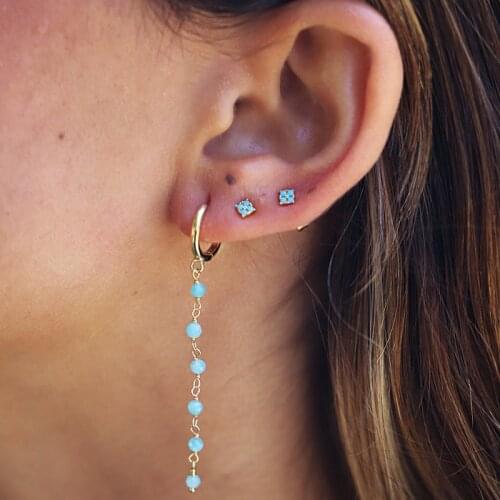 GS Copper Drop Earrings Fashion Long Chain Tassel Blue Black White Beads Charm Dangle Earrings Circle Jewelry Engagement Party