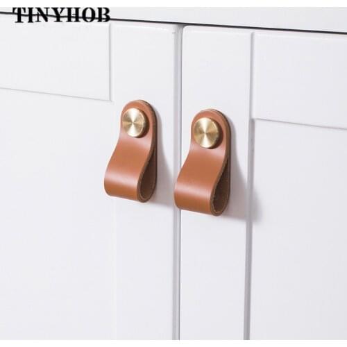 Multi Color Cowhide Small Wardrobe Drawer Door Pull Genuine Leather Handle Soft Cabinet Handles Furniture Knobs
