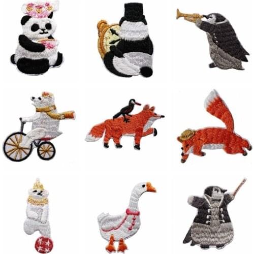 Cartoon Animal Panda Embroidery Patches Appliques Iron On Patch Cute Sticker for Garment T Shirts Dresses Bags DIY Fox Badges