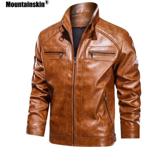 Mountainskin Mens Motorcycle Leather Jacket Men Casual Slim Fit PU Retro Winter Windproof Coat Brand Clothing EU Size MT142