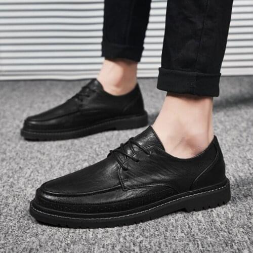 Men Leather Oxfords Shoes Comfy Soft Casual Shoes Luxury Brand Male Moccasins Shoes for Men Breathable Flat Lace-Up Shoes Cheap