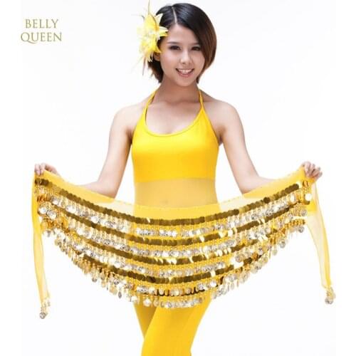 New Style Women Belly Dancer Costume Hip Scarf Wrap Sequins Belt 288 Coin 5 layer Chiffon Skirt Belly Dance Waist Hip Scarf