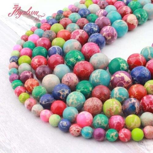 Natural Round Sea Sediment Multicolor Smooth 6/8/10/12mm Loose Stone Beads For DIY Jewelry Making Necklace Bracelet Strand 15"
