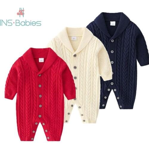 2020 New Handsome rompers for Boys baby girls romper 3 Colors Long Sleeve Knitting rompers For Newborn baby knitted baby clothes