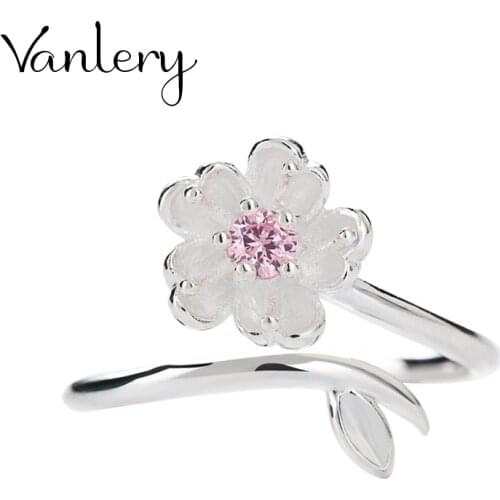New Gothic Men Pink Crystal Cheery Flower Rings For Women Jewelry Birthday Gift Romantic Wedding Engagement Drop Shipping 2021