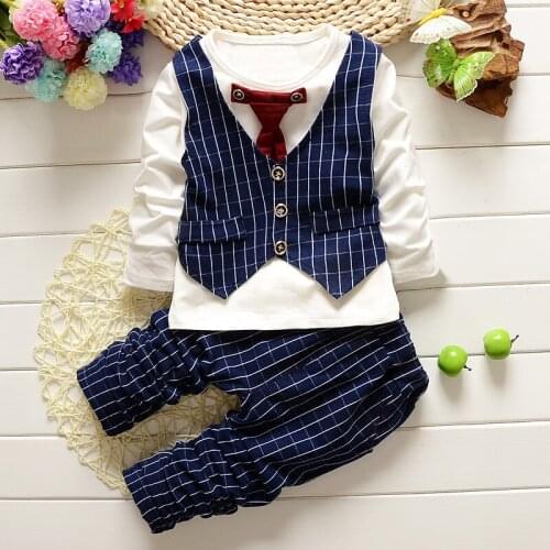 New Baby Boy Clothes TWO PIECES Plaid V-neck vest coat and pants Baby Set Baby Boy Clothing 6BST009