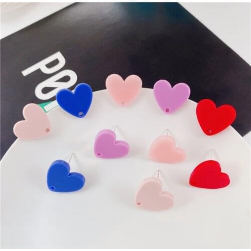 New style 50pcs/lot color print cartoon acrylic hearts decoration fashion women earrings stud diy jewelry earring accessory