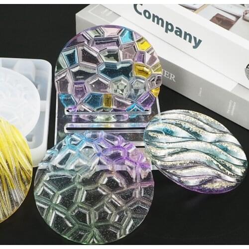 DIY Crystal Epoxy Mold Wave Diamond Bottom Coaster Round Storage Box Tray Coaster Cover Box Silicone Mold