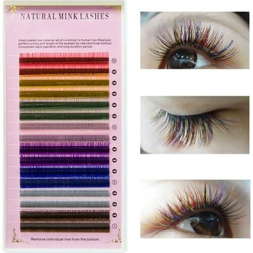 ICYCHEER 0.10/0.07 C/D 8-14mm Mixed Rainbow Color False Eyelashes Individual Eyelash Extension Eye Lashes Individual Eyelash