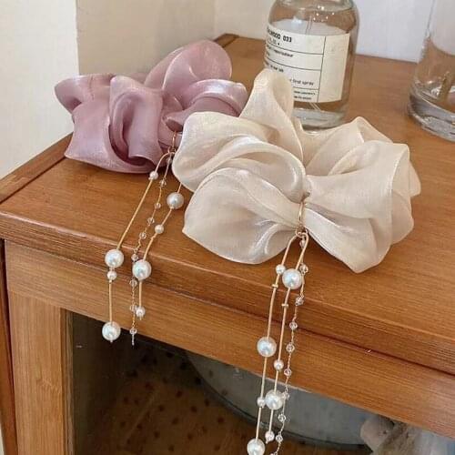 Korea Women Elastic Hair Bands Ties Tassel Rose Pearl Girls Scrunchie Rubber Headband Headwear Hair Accessories