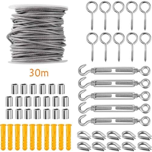 SGYM 56PCS/Set 30 Meter Steel PVC Coated Flexible Wire Rope Soft Cable Transparent Stainless Steel Clothesline Diameter 2mm Kit
