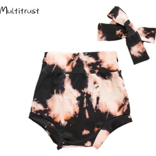 2020 Newborn Baby Girls Boys Tie-Dye Printed Shorts Leopard Print Shorts+Headband Cotton Outfits