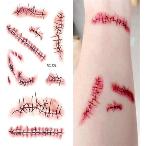 5pcs Halloween Bloody Wound Tattoo DIIY Sticker Scary Scar Waterproof Temporary Tattoo Latest Simulation Tattoo Party Decoration
