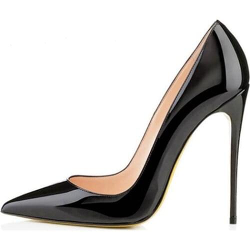 Woman High Heels Pumps Wedding Bridal Shoes Black Heels Women Shoes black patent leather pointed toe Stilettos high heel
