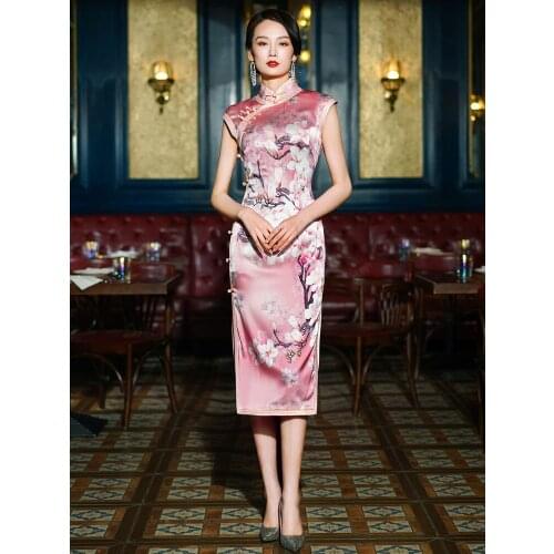 Qipao Evening Dresses Pink Silk Cheongsam Dress Large Size Cheongsams High End Sweet Girl Qipao Chinese Dress Oriental Dress