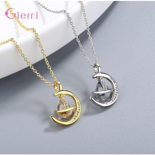 High Quality New Style Moon & Planet Pendant Necklace Genuine 925 Sterling Silver Charm Necklace Jewelry Gift For Wife Friend