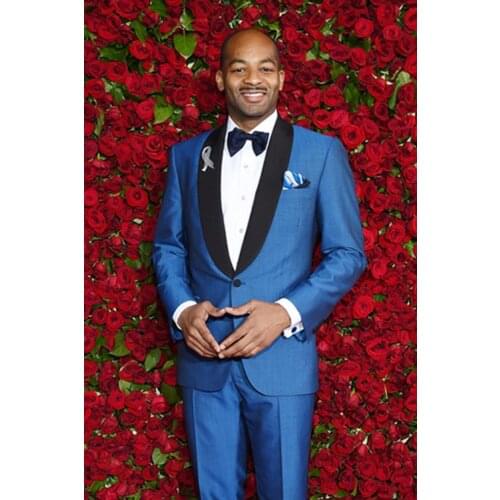 High Quality One Button Blue Groom Tuxedos Shawl Lapel Groomsmen Men Blazers Suits (Jacket+Pants+Tie) NO:432