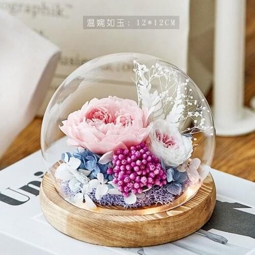 New Preserved Flower Dried Flowers The Beauty And Beast Real Rose With LED Dome Birthday Gift Valentines Present Wedding Favor