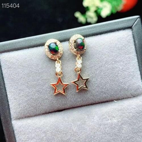 Star Black Opal 100% Natural and real Black opal Earring 925 sterling silver Fine jewelry