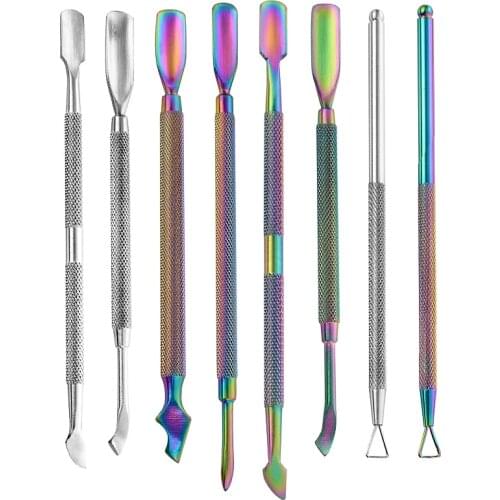 1 Pcs Rainbow Stainless Steel Nail Cuticle Pusher Dead Skin Remove UV Gel Polish Remove Manicure Care Clean Tool