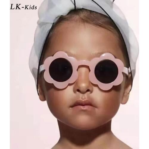 LongKeeper 2021 Vintage Kids Round Sunglasses Children Pink Shades Baby Fashion Cute Flower Sun Glasses Boys Girls Eyewear