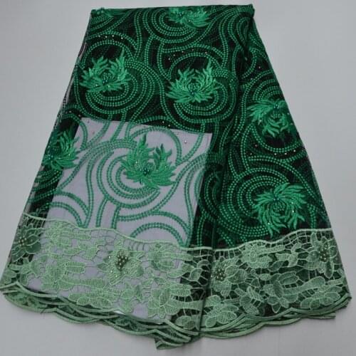 5yards/pc) green African French lace fabric embroidered Nigerian net lace with beads for party dress FLP238