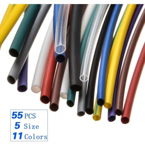 55Pcs 1.0 mm/5.0 mm Universal Heat Shrink Tubing Set Assortment Wire Cable Heat Shrinkable Tube Hoses