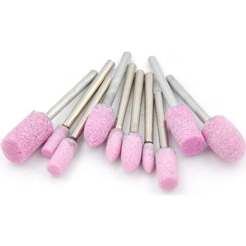 10pcs Abrasive Pink Mounted Stone Rotary Tool Grinding Wheel 1/8 Shank For Dremel