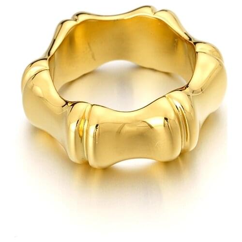Bamboo gold band ring for women minimalist stackable ring dainty fashion jewelry unique cool special shape noval