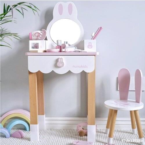 Childrens Simulation Dressing Table Beauty Princess Pretend Play House Storage Jewelry Box Wooden Toy Kids Girl Birthday Gift