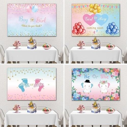 Boy or Girl Gender Guess Backdrop Baby Full Moon Party Room Table Decoration Photography Photo Newborn Custom Vinyl Background