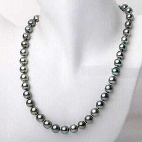 Hot selling free shipping********AAA 9-10mm genuine peacock green tahitian pearl necklace 17inch