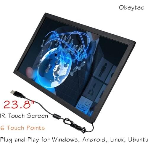 Obeycrop 23.8" Infrared Touch Screen Overlay, 6 touch points, Anti-vandal 3 mm Glass, Anti-sunshine, Dust-proof, Wide Screen