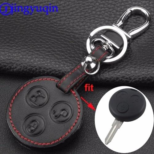 Jingyuqin 3 Buton Car Styling Genuine Leather Car Keychain Key Fob Case Cover For Mercedes Benz Smart Fortwo Forfour City Roadst