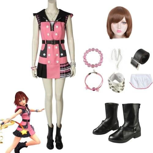 Kingdom Hearts 3 III Cosplay Kairi Cosplay Costume Uniform Set Womens Halloween Haute Couture Costume Accessories and Wig Shoes
