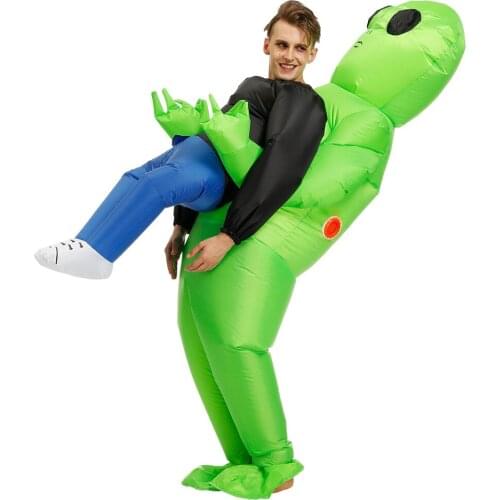 Alien Mascot Costume Green Alien Carrying Human Adult Inflatable Costume Anime Cosplay For Man Women Halloween Costume