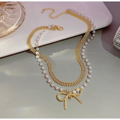 Fashion Pearl Chokers Office Lady Style Multilayer Necklace For Women New Simple Tassel Bohemian Clavicle Chain Prom Accessories