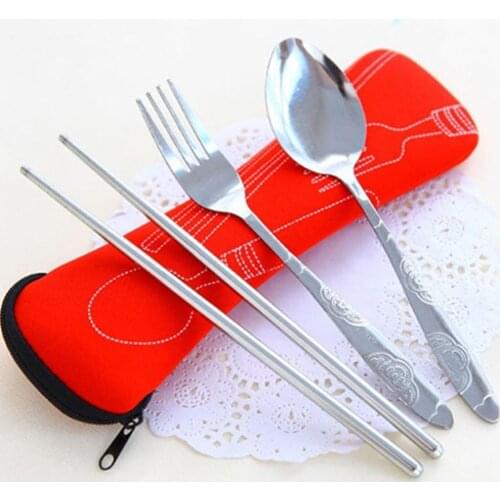 3Pcs/set Stainless Steel Dinner Set Portable Travel Camping Cutlery Tableware for Dinnerware Case Flatware Kit With Cloth Bag