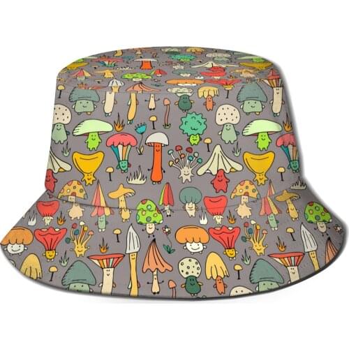 NOISYDESIGNS Unisex Bucket Hat For Women Mushroom Printed Grey Outdoor Cap Fishing Bucket Hats Men Sunscreen Fisherman Hat