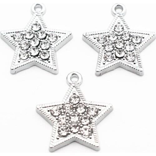 20pcs/lot Alloy Star Crystal Dangle Charms Lobster Clasp Hanging Charm For Pendant Bracelet Floating Charms Jewelry
