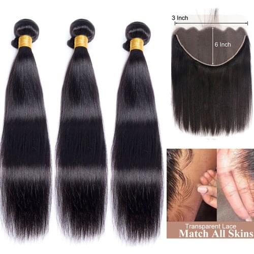 Transparent HD Lace Frontal with Bundles Maxine Straight Bundles with Frontal 13x6 Remy Human Hair Bundles wth Closure Frontal