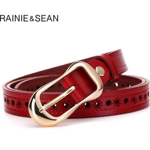 RAINIE SEAN Real Leather Belts for Ladies Red Black White Camel Coffee Woman Belt for Jeans High Quality Female Strap 110cm