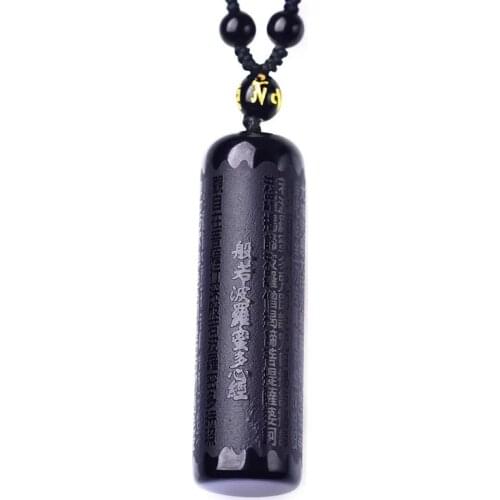 RongDe Drop Shipping Natural Obsidian Buddhist Scripture Necklace Pendant Amulet Jade Pendant Jade Jewelry Fine Jewelry