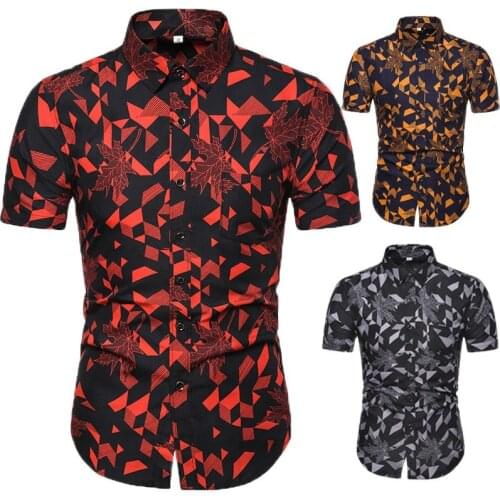 Shirts,Mens Shirt,Shirts For Men,Mens Shirts,Summer Men, Short Sleeved Shirt, Lapel, Button Decoration, Printed, Cotton, Loose